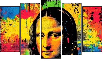 The Mona Lisa transformed with bold, colorful brush strokes. - Fünfteiliges Leinwandbild, Pentaptychon