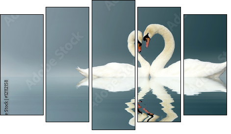 Love Swans - Fünfteiliges Leinwandbild, Pentaptychon
