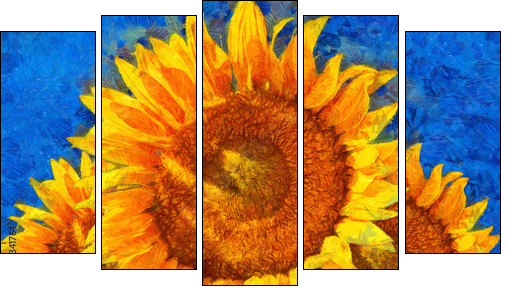 Sunflowers.Van Gogh style imitation. Digital imitation of post impressionism oil painting. - Fünfteiliges Leinwandbild, Pentaptychon