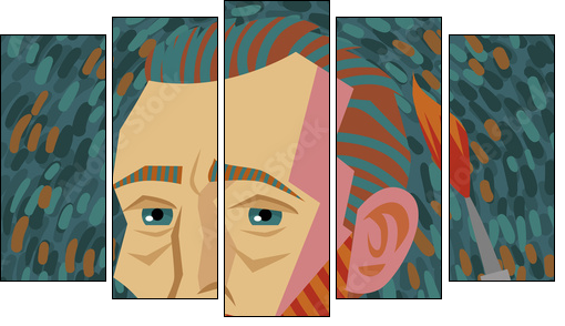 van gogh painter face drawing - Fünfteiliges Leinwandbild, Pentaptychon