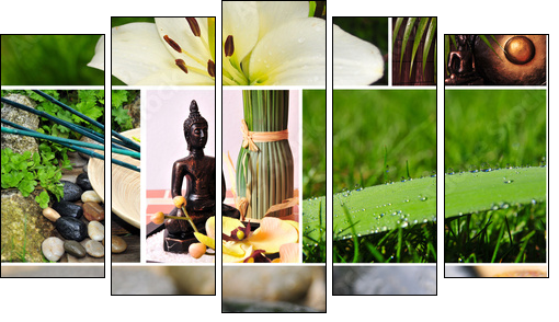 Wellness asiatisch Spa - Fünfteiliges Leinwandbild, Pentaptychon