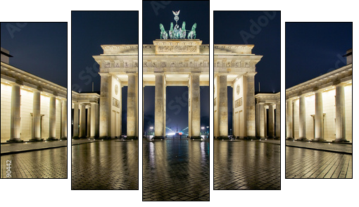 brandenburger tor bei nacht 2 - Fünfteiliges Leinwandbild, Pentaptychon