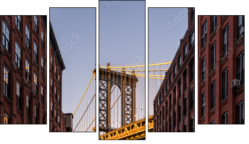 Manhattan Bridge viewed from Brooklyn street - Fünfteiliges Leinwandbild, Pentaptychon