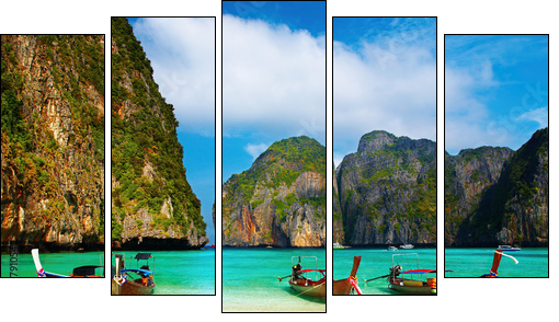 Tropical beach, Maya Bay, Thailand - Fünfteiliges Leinwandbild, Pentaptychon