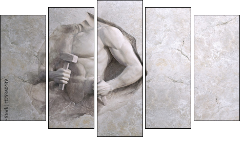 epic background of athletic man cuts his sports body of marble stone - Fünfteiliges Leinwandbild, Pentaptychon