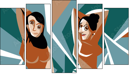 cubist women painting - Fünfteiliges Leinwandbild, Pentaptychon