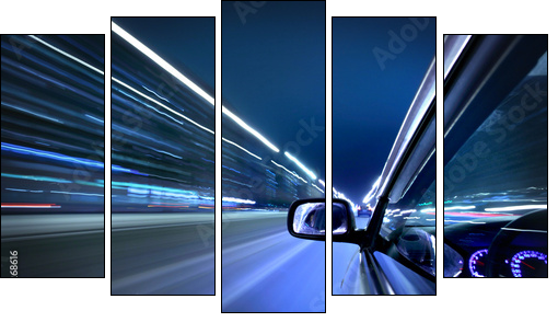 night car drive - Fünfteiliges Leinwandbild, Pentaptychon