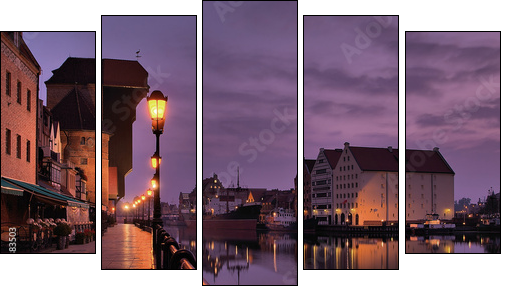 Riverside of GdaÅsk at dawn. - Fünfteiliges Leinwandbild, Pentaptychon