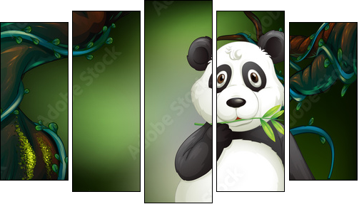Panda standing in deep forest - Fünfteiliges Leinwandbild, Pentaptychon