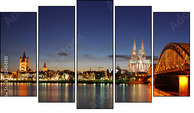 KÃ¶ln bei Sonnenuntergang - Fünfteiliges Leinwandbild, Pentaptychon