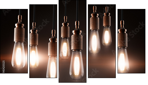 vintage light bulbs - Fünfteiliges Leinwandbild, Pentaptychon