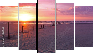 warming glow at burnham on sea - Fünfteiliges Leinwandbild, Pentaptychon