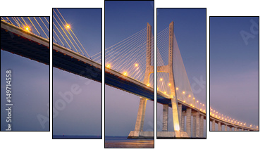 sunrise on Vasco da Gama bridge - Fünfteiliges Leinwandbild, Pentaptychon