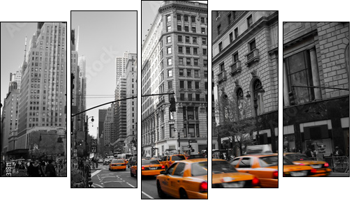 Taxies in Manhattan - Fünfteiliges Leinwandbild, Pentaptychon