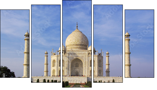 taj mahal in evening light - Fünfteiliges Leinwandbild, Pentaptychon