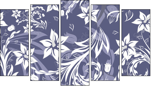 seamless floral background - Fünfteiliges Leinwandbild, Pentaptychon