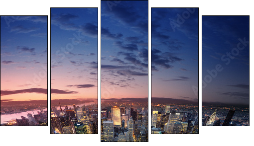 Manhattan at sunset - Fünfteiliges Leinwandbild, Pentaptychon