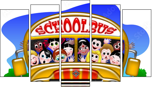 Scuola Bus-School Bus-Autobus Ã©cole - 3 - Fünfteiliges Leinwandbild, Pentaptychon