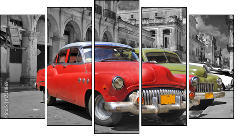 Colorful Havana cars panorama - Fünfteiliges Leinwandbild, Pentaptychon