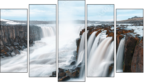 Famous Selfoss waterfall - Fünfteiliges Leinwandbild, Pentaptychon
