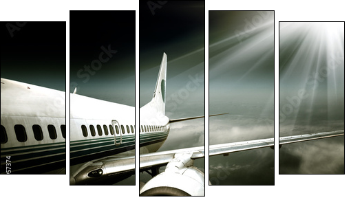 the airplane with the blue sky background. - Fünfteiliges Leinwandbild, Pentaptychon