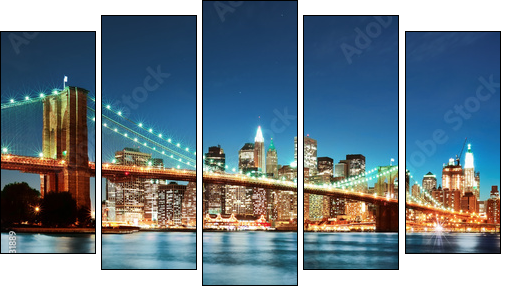 Brooklyn bridge at night - Fünfteiliges Leinwandbild, Pentaptychon