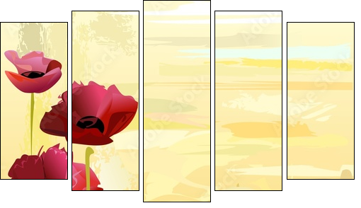 Painted poppies background - Fünfteiliges Leinwandbild, Pentaptychon