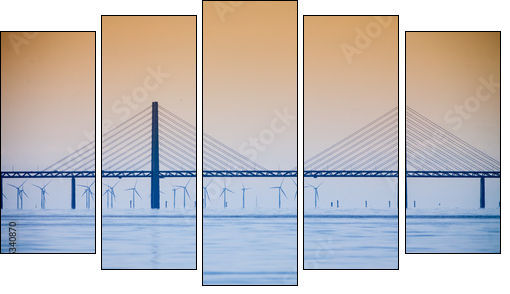 the oresund bridge between denmark and sweden - Fünfteiliges Leinwandbild, Pentaptychon
