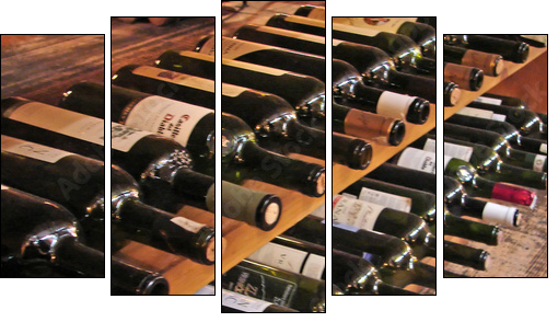 vine bottles - Fünfteiliges Leinwandbild, Pentaptychon