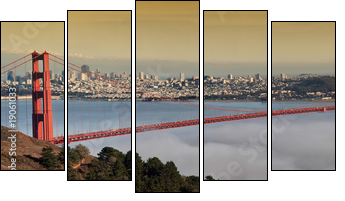 photo of the golden gate bridge at evening - Fünfteiliges Leinwandbild, Pentaptychon