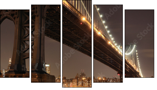 New York City Skyline and Manhattan Bridge At Night - Fünfteiliges Leinwandbild, Pentaptychon