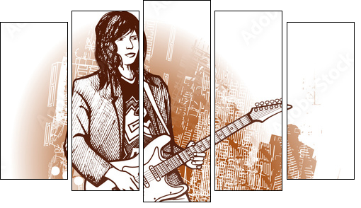 guitarist on grunge background - Fünfteiliges Leinwandbild, Pentaptychon