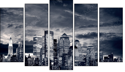 New York City Downtown from Jersey side. - Fünfteiliges Leinwandbild, Pentaptychon