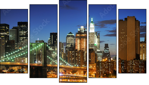 New york Manhattan bridge after sunset - Fünfteiliges Leinwandbild, Pentaptychon