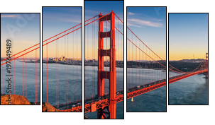 Golden Gate bridge, San Francisco California - Fünfteiliges Leinwandbild, Pentaptychon