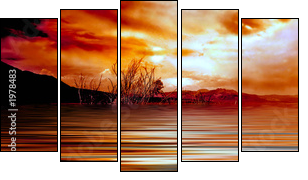 sunrise mono lake - Fünfteiliges Leinwandbild, Pentaptychon
