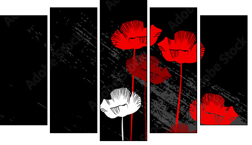 floral background, poppy with a space for your text - Fünfteiliges Leinwandbild, Pentaptychon