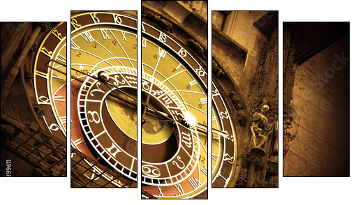 Old astronomical clock on Old Town Hall, Prague - Fünfteiliges Leinwandbild, Pentaptychon