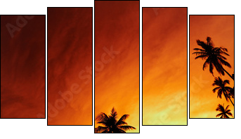 Tropical beach at sunset - Fünfteiliges Leinwandbild, Pentaptychon