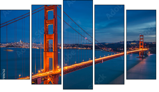 Golden gate bridge - Fünfteiliges Leinwandbild, Pentaptychon