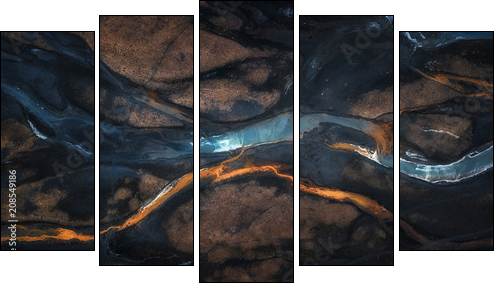 Aerial photo of mix color of stream in to river - Fünfteiliges Leinwandbild, Pentaptychon