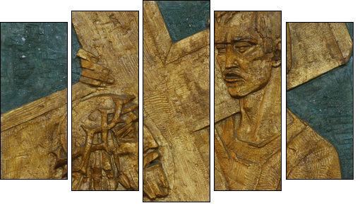 Simon of Cyrene carries the cross - Fünfteiliges Leinwandbild, Pentaptychon