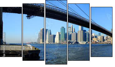 brooklyn bridge and lower manhattan panoramic view, new york - Fünfteiliges Leinwandbild, Pentaptychon