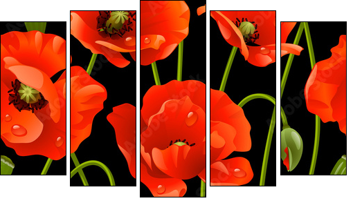 Seamless background: poppy - Fünfteiliges Leinwandbild, Pentaptychon
