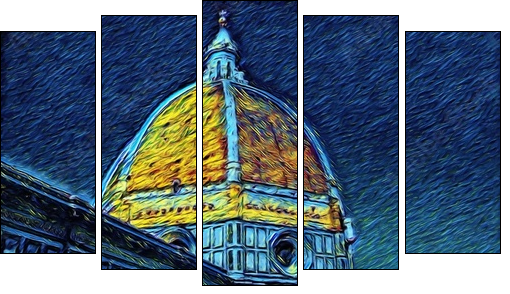Florence Cathedral in Tuscany, Italy. Italian architecture. Big size oil painting fine art. Van Gogh style impressionism drawing artwork. Creative artistic print for canvas or poster. - Fünfteiliges Leinwandbild, Pentaptychon