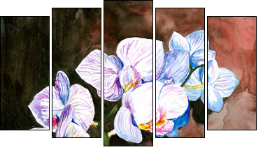 Orchid watercolor painted. - Fünfteiliges Leinwandbild, Pentaptychon