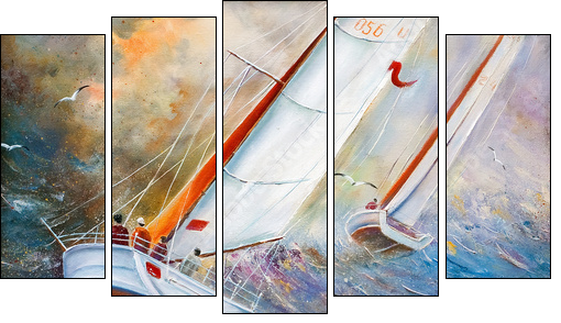 Sea regatta - Fünfteiliges Leinwandbild, Pentaptychon