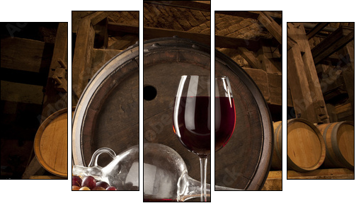the still life with glass of red wine - Fünfteiliges Leinwandbild, Pentaptychon
