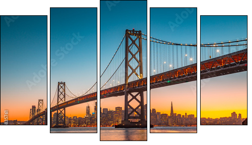 San Francisco skyline with Bay Bridge at sunset, California, USA - Fünfteiliges Leinwandbild, Pentaptychon