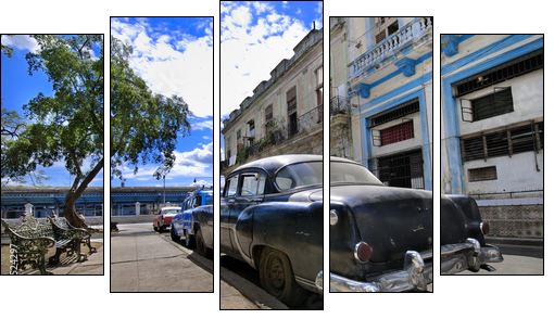 Havana Street with Oldtimer - Fünfteiliges Leinwandbild, Pentaptychon